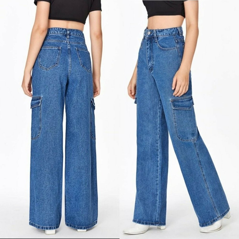 Shein High Waisted Baggy Jeans Wide Leg Denim Medium Wash Womens Size 6 - Picture 1 of 10